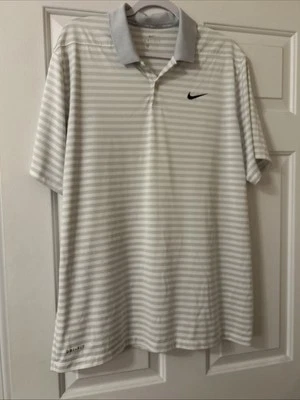 Camisa de golf Nike, rayas plateadas/blancas, para hombre talla XL Foto 1 de 2