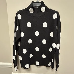 Cato Sz S Black Mock Turtleneck Sweater W/ White Polka Dots NWT - Picture 1 of 4