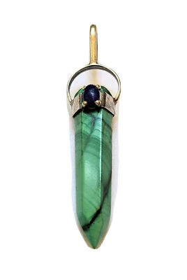 Colgante de malaquita años 90 con acento cabujón de lapislázuli, montura de plata de ley Foto 1 de 4