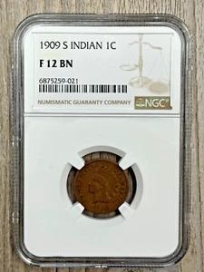 1909 S Indian Head Cent 1C NGC Fine 12 Brown, Low Mintage Key Date - Picture 1 of 5