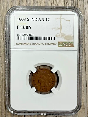 1909 S Indian Head Cent 1C NGC Fine 12 Brown, Low Mintage Key Date - Image 1 of 4
