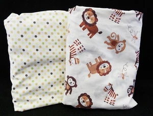 Lot of Two Unisex Crib Toddler Sheets Cream Browns Animals & Polka Dots - Picture 1 of 6