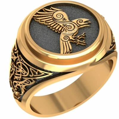 Anillo de latón para hombre motociclista vikingo Odín cuervo pájaro cuervo talla 6-15 Foto 1 de 4