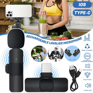 Pro Wireless Lavalier Lapel Microphone Video Recording Mic For Android/iPhone - Picture 1 of 20
