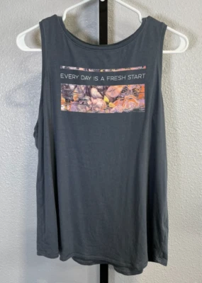 Camiseta sin mangas floral Calia para mujer gris "Every Day Is A Fresh Start" talla L Foto 1 de 4