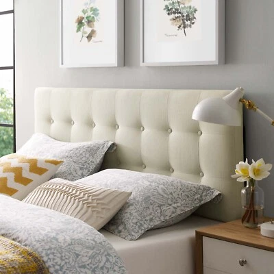 Modway Fabric Upholstered Button Tufted Square Queen Size Headboard in Ivory - Image 1 of 4