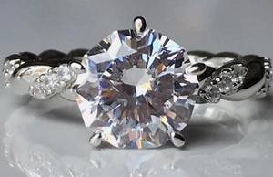 Diamonique 92 Facetten Blütenschliff Braut Ring, Sterlingsilber Gr. 6 Neu im Karton - Bild 1 von 12
