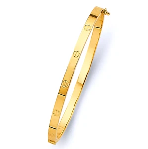 Brazalete Brazalete Ovalado Oro Amarillo 14k Sólido 4 mm Alto Pulido 7 y 8 en 5,5 - 6 gr - Imagen 1 de 2