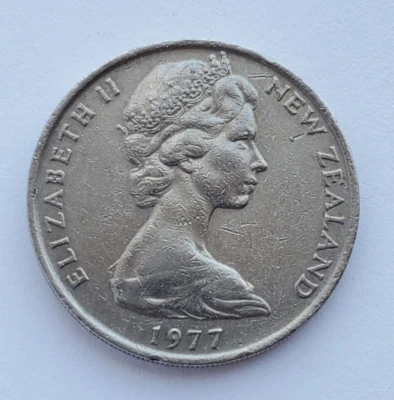 Moneda de 20 centavos de Nueva Zelanda 1977, QEII y kiwi, KM#36, vendedor de EE. UU., ¡ENVÍO GRATUITO! Foto 1 de 4