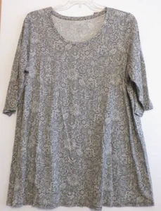 NWT PURE JILL (J JILL) BALLET SLEEVE TUNIC-2X-BARLEY WOODCUT VINES-BEAUTIFUL! - Picture 1 of 4