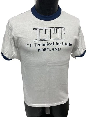Camiseta retro vintage años 80 90 Hanes ITT TECH INSTITUTE PORTLAND Oregon RINGER 50/50 Foto 1 de 2