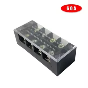 Terminal Block Row Plate Fixed Covered Screw Barrier 60A 600V 4P Connection Lug - Picture 1 of 12