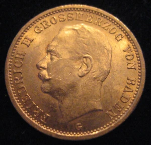 MDS DEUTSCHES REICH KAISERREICH BADEN 20 MARK 1914 G "FRIEDRICH II.", GOLD #2 - Bild 1 von 2