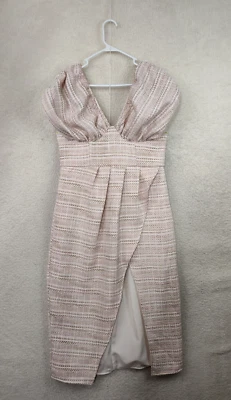 Asos Women Dress 12 Pink Textured 100% Polyester V Neck Front Slit Knee Length - Image 1 of 4