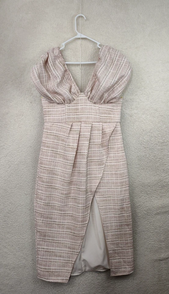 Asos Women Dress 12 Pink Textured 100% Polyester V Neck Front Slit Knee Length - Image 1 of 4