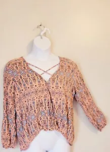 Blusa hippie Massini Boho con estampado frontal recortado en la parte superior de billar XL - Imagen 1 de 4
