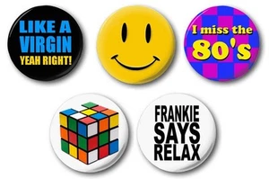 80's THEME 5 SET - 5 x 25mm 1" Button Badge - Novelty Cute Retro Disco Party - Picture 1 of 1