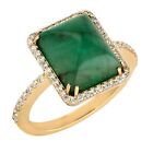 Natural Diamond Emerald Cocktail Ring For Women Wedding 18k Yellow Gold Jewelry