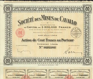AFRICA ALGERIA MINES OF CAVALO  stock certificate/ bond - Picture 1 of 1