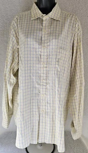 Club Room Mens Shirt Size 17.5 34/35 Blue Yellow White Plaid - Picture 1 of 24