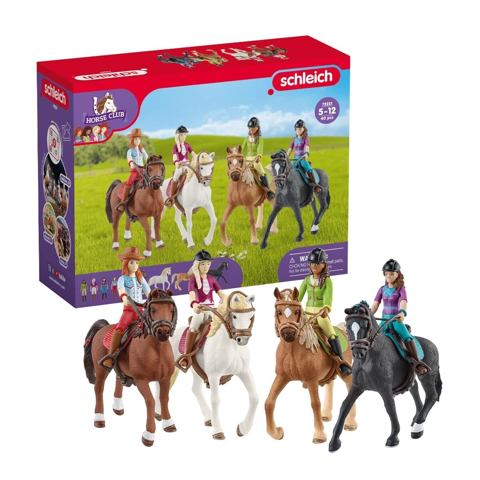 Schleich Horse Club -#72221 -OPEN BOX - 4 Horses 4 Riders & Accessories