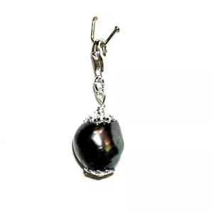 CHARM COLGANTE PERLA Cultivada Barroca Gris 11 mm Y PLATA de ley 925 + Estuche - Imagen 1 de 2