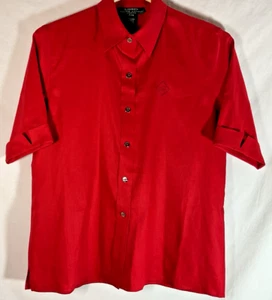 RALPH LAUREN Women's Size P/M Petite Medium Short Sleeve Shirt Blouse Red Button - Picture 1 of 8