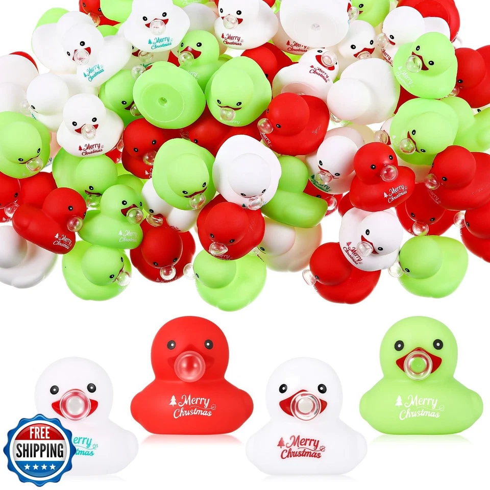Junkin 100 Piezas Feliz Navidad Patos de Goma a Granel Mini Pato de Goma Foto 1 de 4