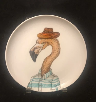 West Elm Flamingo 8.5” Plate HTF 2017 Rachel Kozlowski Dapper Animals Series - Image 1 of 2