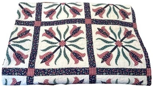 Quilt LL Bean VTG Hand Cross Tulip Pattern 83x87 CottageCore Farmhouse EUC 1990s - Picture 1 of 10