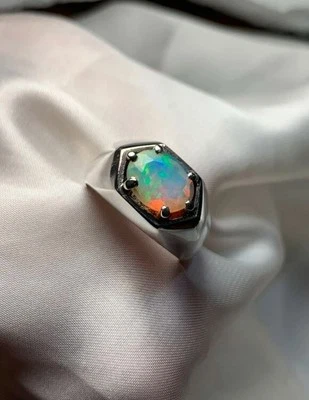Anello in vero opale di fuoco anello in argento sterling 925 massiccio da... - Immagine 1 di 4