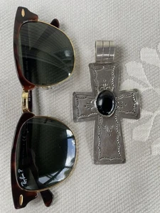 Alex Sanchez Navajo Sterlingsilber & Onyx Südwesten Kreuz Anhänger 3,5" Länge - Bild 1 von 10