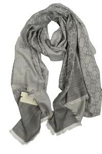 NWT Gucci GG Large Double Jacquard Wool-Silk Blend Gray Scarf Shawl ITALY 200cm - Picture 1 of 5