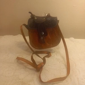 Vintage Leather Western Saddle Small Purse Coin Purse Tooled Leather Crossbody - Picture 1 of 16