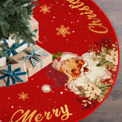 48" Rojo y Dorado Árbol de Navidad Falda Santa Copo de Nieve Fiesta Decoración Foto 1 de 4
