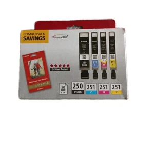 New Genuine Canon PGI-250/CLI-251 ComboPack w Photo Paper 250 PGBK & 251 C M & Y - Picture 1 of 7