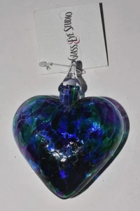 Glass Eye Studio Heart Ornaments Blue ~ Purple ~ Green Mosaic Heart - Hand Blown - Picture 1 of 5