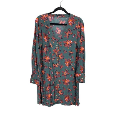 Madewell Easy Dress Womens Small Long Sleeve Button Front Green Floral Print - Image 1 of 4