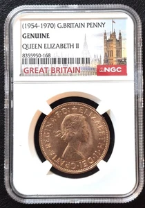 (1954-1970) 1967 .999 *QUEEN ELIZABETH II* "GREAT BRITAIN PENNY "NGC GENUINE RD - Picture 1 of 2