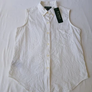 Ralph Lauren Petite 8 Hemd ärmellos Knopfleiste LRL bestickt weiß Neu mit Etikett - Bild 1 von 6