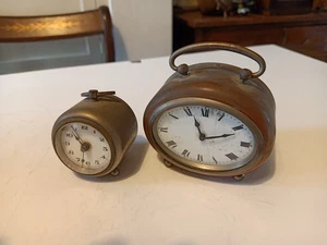 Two Antique Bedside Clocks Sold As Seen Large One Ticks Small One Not Working - Picture 1 of 17