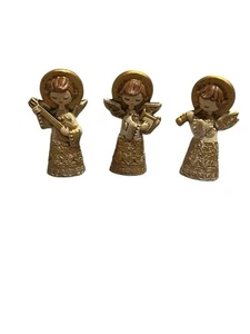 ANGELS Vintage Dickson Japan Set 3 Label 5” Gold Christmas Love Peace Music - Picture 1 of 9
