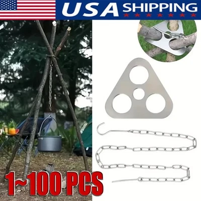 Outdoor Camping Tripod Portable Cooking Campfire Pot Holder Hook Picnic Durable - Image 1 of 4