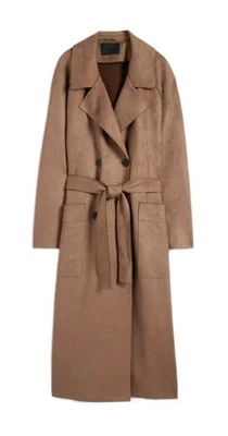 Trenchcoat Velourslederimitat Braun Größe L Neuwertig Damen - Bild 1 von 4