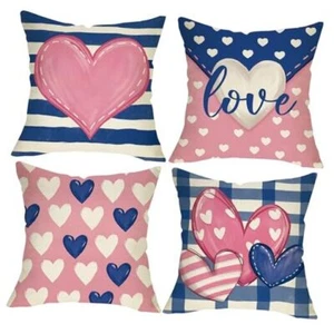Valentines Day Love Decorative Throw Pillow 18" x 18" (Pack of 4) Pink and Blue - Picture 1 of 7