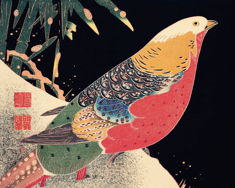 Vintage Japanese Bird Painting Reproduction Giclee Print on Fine Art Paper - Image 1 of 3