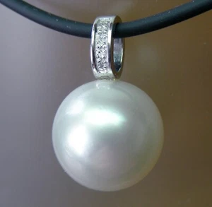 14,8 mm!! COLGANTE BLANCO MAR SUR SIN TRATAR + DIAMANTES + ORO 18ct W + VALORACIÓN - Imagen 1 de 1