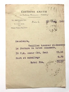 Carte postale correspondance commerciale éditions Smyth Paris 1933 - Picture 1 of 8