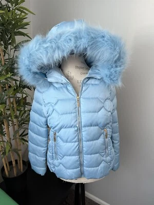 Abrigo Talla Pequeña Mujer Azul Imitación Piel Capucha Puffer Cálido Foto 1 de 4