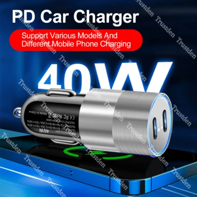 Dual 20W USB C PD Fast Car Charger Adapter Socket For iPhone 14 13 12 11 Android - Image 1 of 4